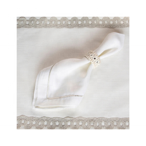 Handcrafted Floral Beige & Half <b>White</b> Jacquard GOTS Certified 100% Cotton Embroidered 14x18 Inch 240g Elegant Dining Placemats - Product Image 3