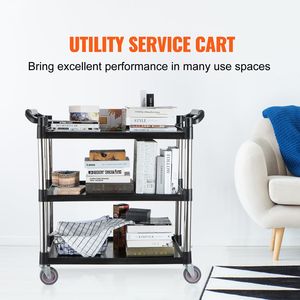 Carrito de Servicio de Alimentos de 3 Niveles, Resistente, con Capacidad para 154 Libras y Ruedas con Bloqueo - 32.7" X 15.7" X 3" - Product Image 2