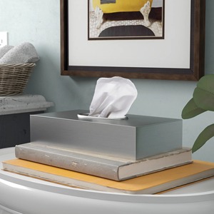Modern Brushed Nickel Rectangular Tissue <b>Box</b> Cover For Bathroom <b>Vanity</b> Decor Elegant Matte Silver Metal Facial Tissue Holder - Product Image 2