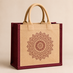 Sac fourre-tout en jute bicolore personnalisé de qualité supérieure, écologique, réutilisable, pour les courses et les cadeaux, avec poignée en coton, 30x30x15cm - Product Image 3