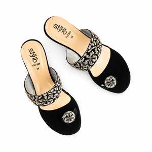 Sandales à talons de fantaisie noires pour femmes FN7909 - Product Image 1