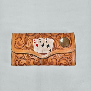 Cartera de Cuero Genuino para Mujer con Diseño Floral Grabado, Minimalista, Multifuncional, Gran Capacidad, Portátil, para Uso Diario - Product Image 3