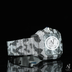 AARVA JEWELS นาฬิกาข้อมือผู้ชายสุดหรู สแตนเลสสตีล คริสตัลแซฟไฟร์ ประดับเพชร หน้าปัดสี่เหลี่ยม 40 มม. ระบบอนาล็อก ควอตซ์ เรืองแสง สายแบบพับได้ สไตล์สตรีท - Product Image 3