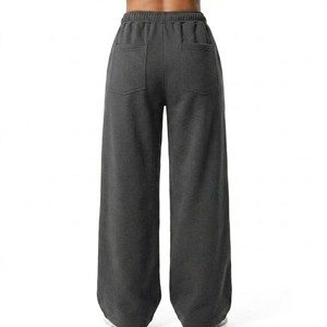 MEYBA SPORTS Women's <b>Charcoal</b> Grey Wide Leg Elastic Waist Lounge Pants Mid Waist Loose Fit Casual Everyday Comfort Trousers - Product Image 2
