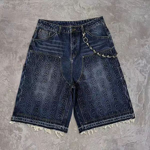 Shorts en jean 100 % coton, personnalisés, vintage, délavés, gaufrés, coupe ample et épaisse, style baggy, pour hommes - Product Image 5