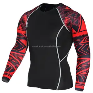 Trending Black Red Design Sublimation MRGM1Full Sleeves Men Rash guard Extra Large Size in vendita