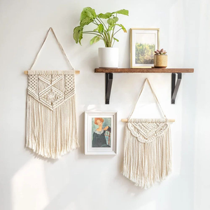 Set of 2 Boho Macrame <b>Wall</b> Hanging Cotton Rope with Wooden Stick Tassel <b>Wall</b> Tapestry for Bedroom Living Room <b>Nursery</b> 12x30 inch - Product Image 6