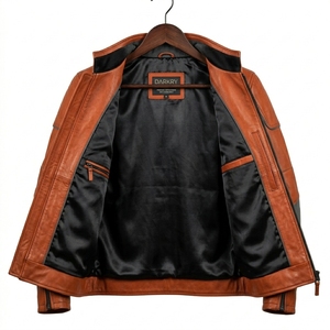 Men Rust Orange <b>Armored</b> <b>Motorcycle</b> <b>Leather</b> <b>Jacket</b> Grey Panel Protective Motorbike Racing Riding Apparel Darkry Wholesale - Product Image 5