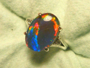925 Sterling Silver Platinum Plated Natural Black <b>Opal</b> <b>Ring</b> with Oval Cut Diamonds Inlaid for Women's - Product Image 3