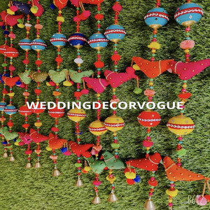 Guirlande de pompons multicolores faits à la main pour décoration de fond de mariage Mehndi, ensemble de décoration suspendue pour événements et fêtes - Product Image 2