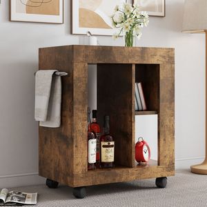 Mid-Century Modern Movable <b>Side</b> Cabinet for Sofa Brown Household Trolley Storage Locker Shelf for Living Room - Product Image 4