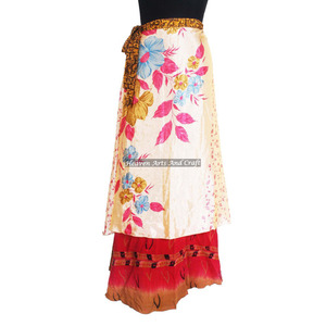 Coffee Colour Hand Block Printed Silk Wrap <b>Skirt</b> Stylish Casual Wear Sari Silk <b>Long</b> Wrap <b>Skirts</b> for <b>Girls</b> Cover up Wear Vintage - Product Image 6