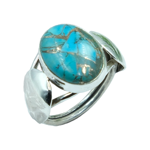Bague en turquoise bleue et cuivre, en argent sterling 925, faite à la main, design unique, bague statement, bague avec pierres précieuses, bijoux en turquoise - Product Image 1