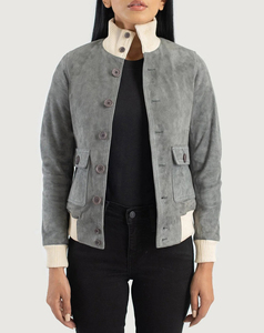 Blouson Bomber en Daim Gris pour Femme 2026, Col Montant, Manches Longues, Fermeture Boutonnée, Collection Automne, Prix Bas, Vente en Gros - Product Image 1