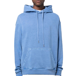 Unisex Washed Blue Hoodies Streetwear Oversized Pullover Custom Logo Drawstring Kangaroo Pocket Heavyweight Cotton Sweatshirt - Product Image 1