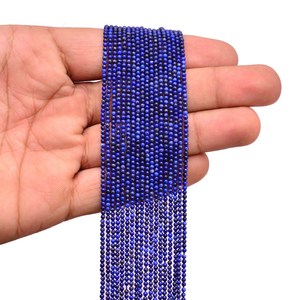 Perles rondes lisses en Lapis Lazuli AAA+ de 2 mm, Lapis Lazuli bleu foncé naturel, pierres semi-précieuses, perles en vrac pour la fabrication de bijoux - Product Image 4