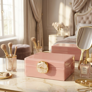 Contemporary Pink Decorative Box Set with Crystal Accent Handles Stylish Home | Storage Solution for Modern Interior Decoration - Product Image 3