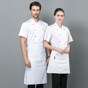Wash-resistant Zipper Hotel Staff Uniform Restaurant Black <b>White</b> <b>Short</b> Sleeve Logo Customize Chef <b>Jacket</b> - Product Image 2