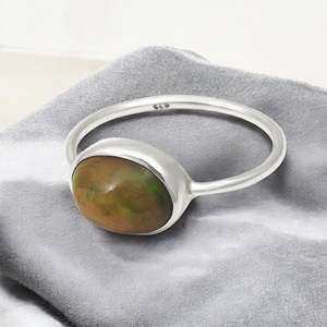 Oval Cut Natural Black <b>Opal</b> Gemstone Bohemian <b>Ring</b> In 925 Sterling Silver Wedding & Birthday Promise Band With Bezel Set Stone - Product Image 3
