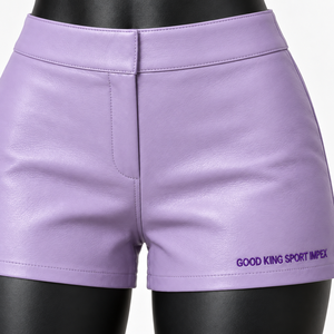 Custom Women's Lilac PU <b>Leather</b> Shorts High Waist Vegan <b>Faux</b> <b>Leather</b> Hot Pants OEM ODM Private Label Wholesale Manufacturer 2026 - Product Image 4