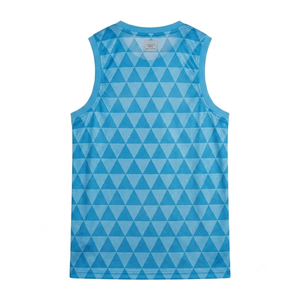 Camiseta de baloncesto azul cielo personalizada de calidad premium, sin mangas, con cuello redondo, transpirable, con logotipo de malla, ropa deportiva antibacteriana. - Product Image 2