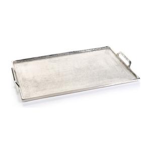 Bandeja Rectangular de aluminio con mango para servir alimentos, bandeja para servir comida, niquelado, acabado metálico - Product Image 3