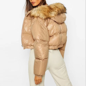 Chaqueta Acolchada de Piel de Oveja Beige con Relleno de Algodón, Tejida, Transpirable, Cortavientos, Informal para Mujer - Product Image 4