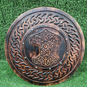 Bouclier Viking Nordique Premium en Bois, Forme Ronde, Fait Main pour Décoration de Costume Historique et Décoration Murale - Product Image 1