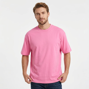 Camiseta de manga corta rosa para hombre, cuello redondo, color liso, informal, de punto, con logo frontal, transpirable, de secado rápido, lavado ácido, 100% lisa. - Product Image 5