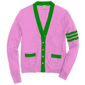 Cardigan en tricot rose et vert pour homme, col en V, manches longues, fermeture boutonnée, style automne, couleur unie, coupe classique - Product Image 1