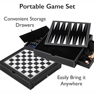 Jeu d'échecs de luxe en cuir avec tiroir de rangement, plateau de jeu de dames en bois, jeu d'échecs magnétique professionnel pour adultes - Product Image 2