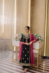 Ensemble Kurti Designer en Georgette avec Perles, Haut Entièrement Cousu 44 Pouces, Taille Unique, Palazzo 2M, Dupatta Grande Taille du M au XXXL, Prêt-à-porter - Product Image 3