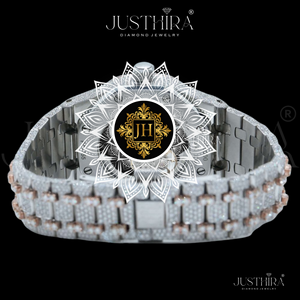 JUSTHIRA Men's Diamond Encrusted Stainless Steel Analog Quartz Moissanite Watch <b>Case</b> Luxury Hip Hop Style Gift For Him - Product Image 6