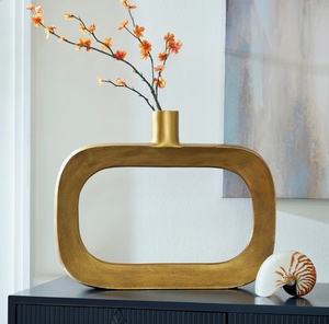 Handmade Modern <b>Gold</b> Metal <b>Vase</b> Horizontal Oval Cutout Shape Luxury Tabletop Centerpiece Decorative Flower Vessel Home Decor - Product Image 1