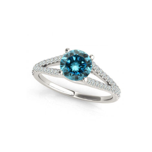 Luxury Solitaire <b>Blue</b> Diamond <b>Ring</b> in White Gold with Accent Diamonds | Elegant Engagement Wedding Fine Jewelry Gift for Women - Product Image 1