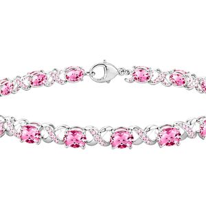 Elegante Pulsera de Tenis con Piedra Ovalada Rosa, Acentos de Diamantes Micro Pavé, Diseño Infinito Trenzado, Lujo Premium, Regalo para Uso Diario - Product Image 1