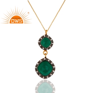ดูโบราณ 925 เงินสเตอร์ลิงจี้สําหรับผู้หญิง 18 พันทองธรรมชาติ CZ และสีเขียวนิลจี้พลอยสร้อยคอ - Product Image 4