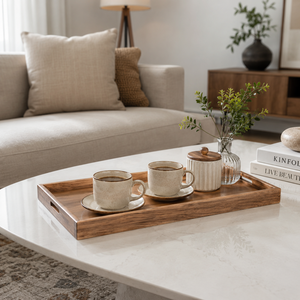 Premium Wooden Serving Tray with Cutout Handles | Rectangular Platter Natural Wood Breakfast <b>Server</b> Home Hotel Restaurant Use - Product Image 2