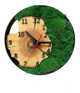 Emerald Forest Wood Slice Wall <b>Clock</b> Moss Grove Rustic Wooden Wall <b>Clock</b> Woodland Harmony Moss Art <b>Clock</b> Evergreen Timber Moss - Product Image 1