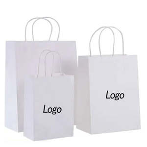 Sacs en papier kraft noir jetables personnalisables avec logo imprimé, pour la livraison de nourriture, les courses, les cadeaux et les travaux manuels, avec poignées. - Product Image 2