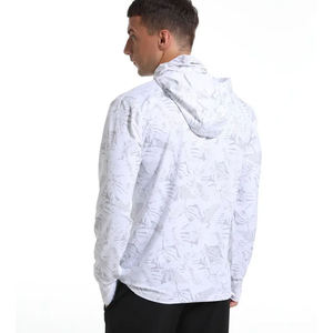 Vente en gros de chemises de pêche pour hommes à manches longues, personnalisées, imperméables, en spandex/polyester, imprimées par transfert thermique, 180g, avec capuche, pull-over, OEM - Product Image 1