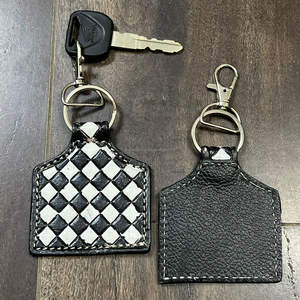 Premium Genuine Leather Black & white Checkered Pattern Key Charm Cute Tooled Leather Customized Wholesale <b>Bag</b> Charm For Gifts - Product Image 6