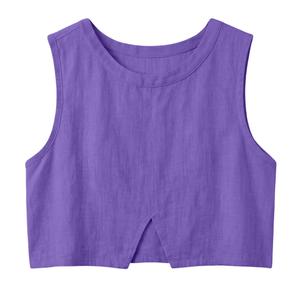 Débardeur tricoté à col rond pour femme, coupe classique, couleur unie, grande taille, sans manches, court, léger et respirant, idéal pour l'été - Product Image 1