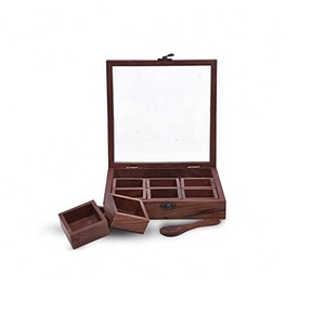 Natural Wood Carver Spice Box in Acacia Wood Spice Box for Kitchen Container with Lid Decorative Masala Box Organizer Handmade
