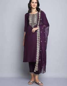 Ensemble de costume de luxe en rayonne slub brodé pour la vente en gros, collection ethnique de boutique avec broderie exquise en violet Rama vibrant - Product Image 3