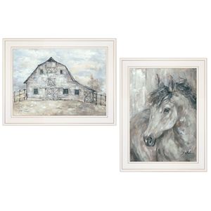Dipinti di animali "vero spirito (cavalli)" in 2 pezzi della vignetta di Debi coules in cornice bianca - Product Image 1