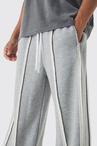 Pantalon de survêtement gris pour homme avec bandes latérales blanches, taille élastique et cordon de serrage, pantalon décontracté - Product Image 2