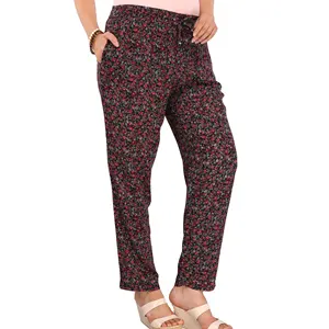 กางเกงขายาวลำลองผ้าเรยอนพิมพ์ลายดอกไม้สำหรับผู้หญิง ไซส์ใหญ่ XL เอวยางยืดด้านหน้า ระบายอากาศได้ดี เป็นมิตรกับสิ่งแวดล้อม เหมาะสำหรับฤดูร้อน - Product Image 1