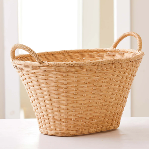 Cesta ovalada de ratán tejida a mano con asas resistentes, contenedor de almacenamiento natural, organizador decorativo para lavandería o organización del hogar - Product Image 1