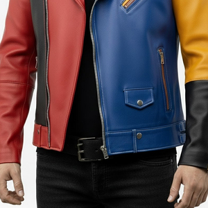 Chaqueta de Cuero Roja, Diseño de Última Moda, Chaqueta de Invierno para Hombre, Estilo Urbano, Cuello Cuadrado, Chaqueta de Cuero para Exteriores - Product Image 3